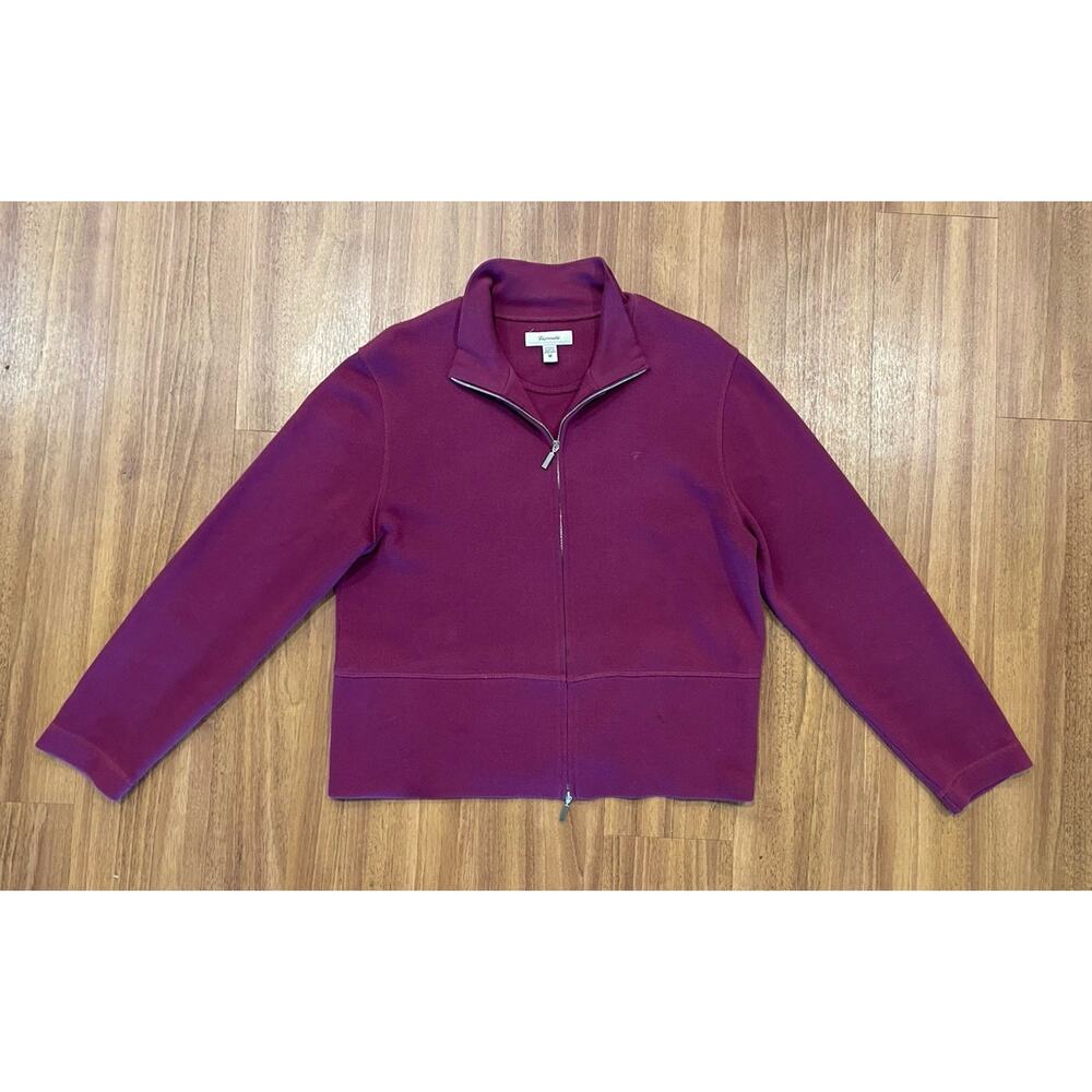 Faconnable Women's Full Zip Collared Sweater M Purple 100% Cotton Long Sleeve